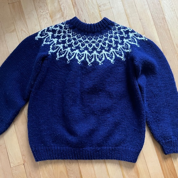Handmade Sweaters - Handmade knit vintage blue wool sweater